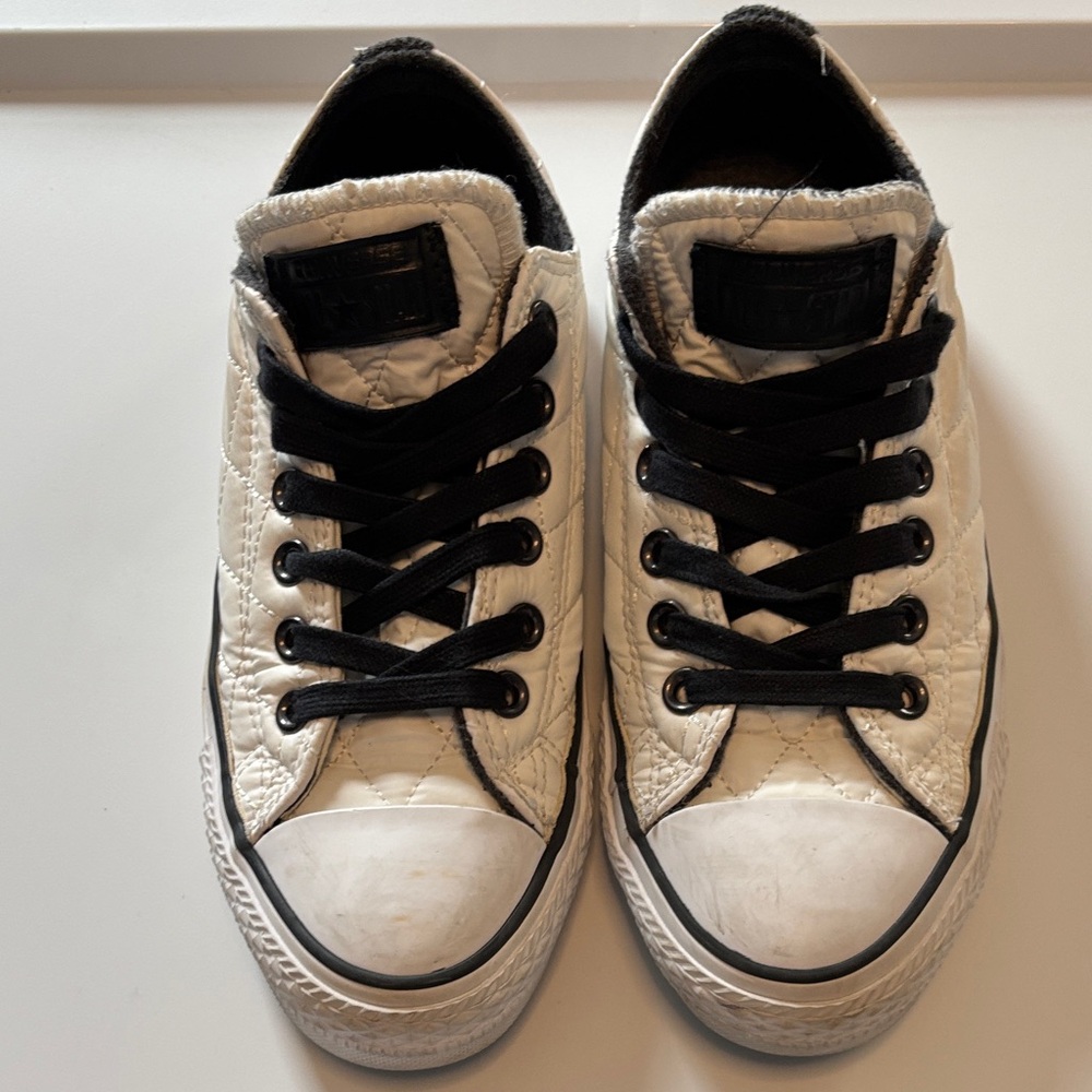 Converse White Quilted Sneakers with Black Accents